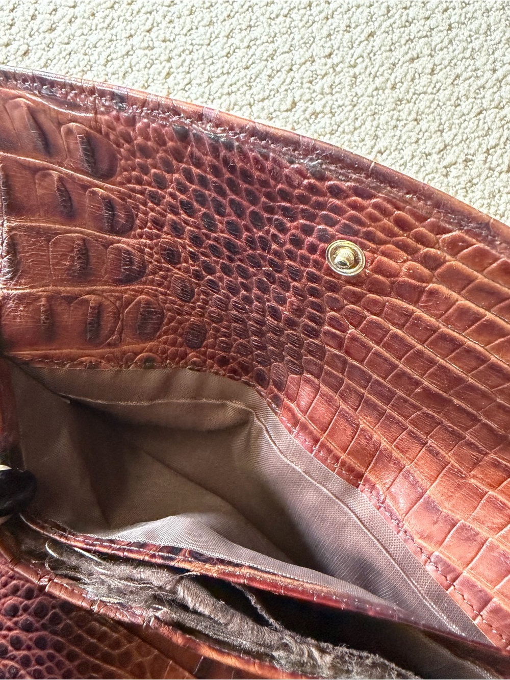 Old Brahmin Cognac Croc-Embossed Leather Continental Wallet - Picture 9 of 11